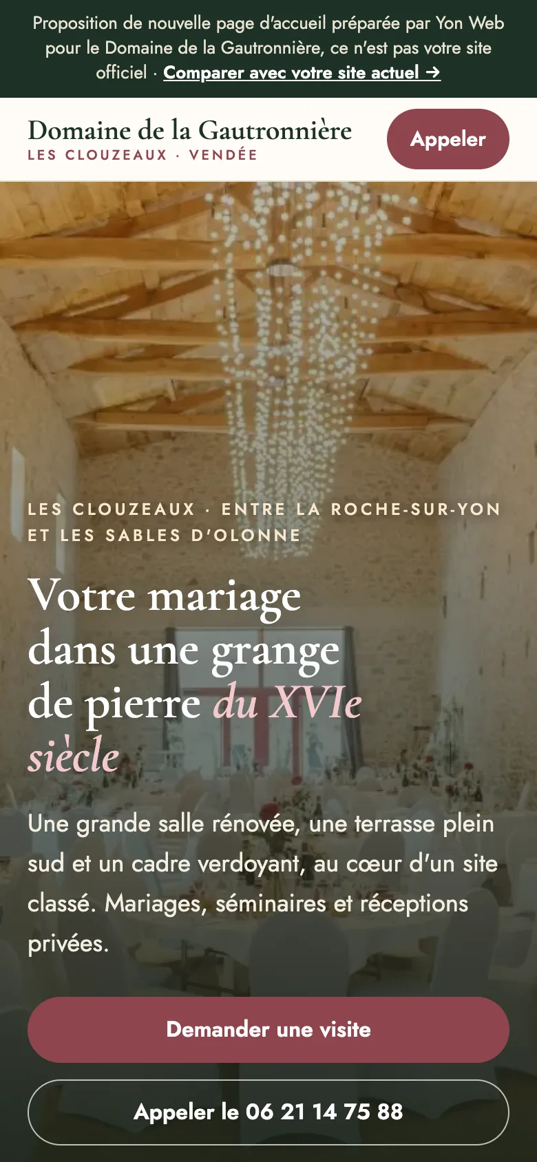 Capture mobile de la proposition de nouvelle page d'accueil